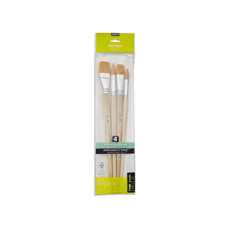 Set 4 Pennelli Assortiti Pebeo in pelo sintetico dorato, manico lungo