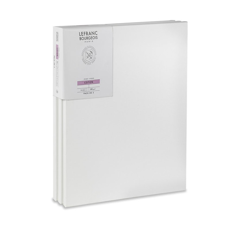 CM.50x60 - Set 3 Telai telati Lefranc Studio 100% cotone 280 gr/mq, spillatura sul retro, spessore normale