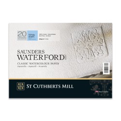 St Cuthberts Mill Saunders Waterford, Blocco collato 4 lati, Bianco naturale, 20 fogli, Grana Fine, 300gr/Mq