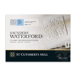 St Cuthberts Mill Saunders Waterford, Blocco collato 4 lati, Extra Bianco, 20 fogli, Grana Fine, 300gr/Mq