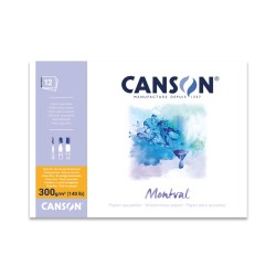 Canson Montval, Blocco collato, Bianco, 12 fogli, Grana Fine, 300gr/Mq