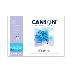 Canson Montval, Blocco collato, Bianco, 12 fogli, Grana Nuvola, 270gr/Mq