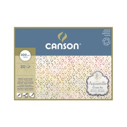 Canson Aquarelle, Blocco collato 4 lati, Bianco, 20 fogli, Grana Fine, 300gr/Mq