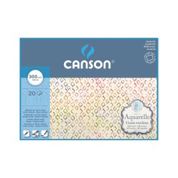 Canson Aquarelle, Blocco collato 4 lati, Bianco, 20 fogli, Grana Ruvida, 300gr/Mq