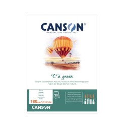 Canson "C" à Grain Disegno, Blocco collato, Bianco, 30 fogli, Grana Fine, 180gr/Mq