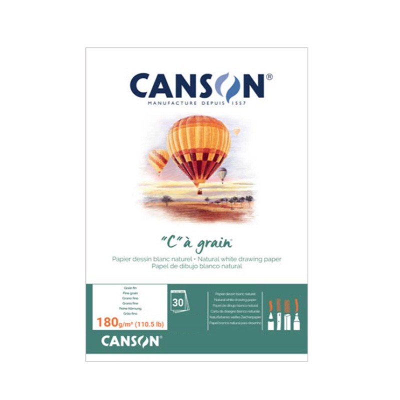 Canson "C" à Grain Disegno, Blocco collato, Bianco, 30 fogli, Grana Fine, 180gr/Mq