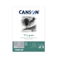 Canson "C" à Grain Toned, Blocco collato, Grigio, 30 fogli, Grana Fine, 250gr/Mq