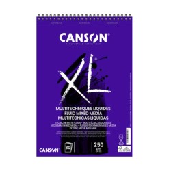 Canson XL Fluid Mixed Media, Blocco spiralato, Extra Bianco, 30 fogli, Grana Liscia, 250gr/Mq