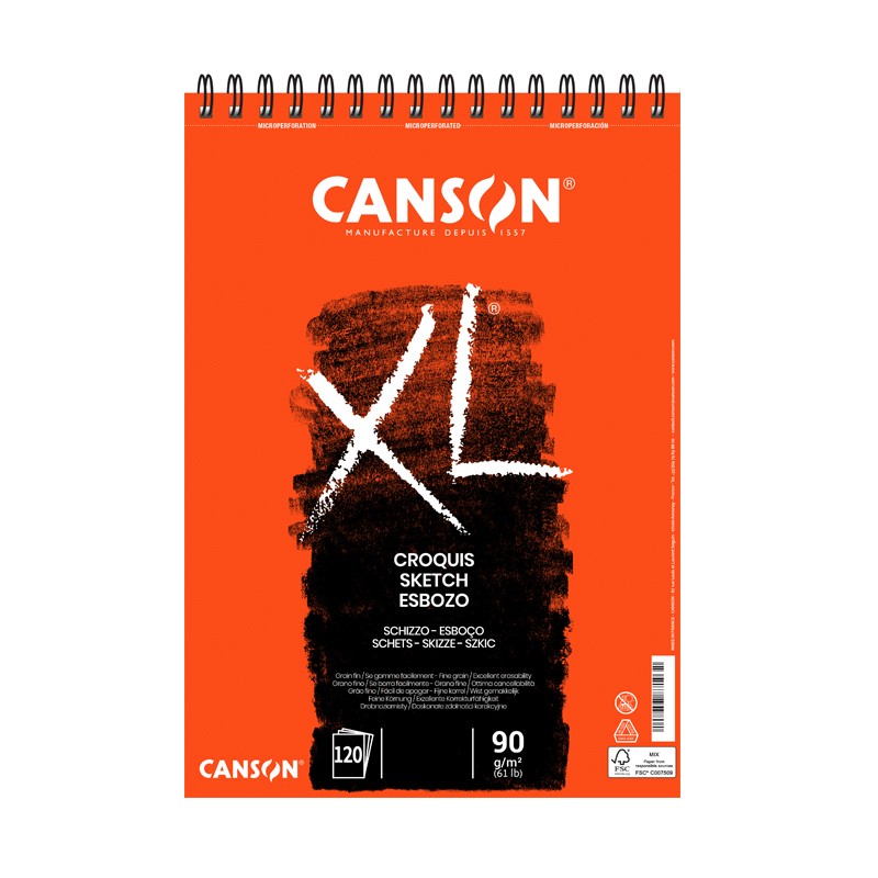 Canson XL Croquis, Blocco spiralato, Avorio, 120 fogli, Grana Fine, 90gr/Mq
