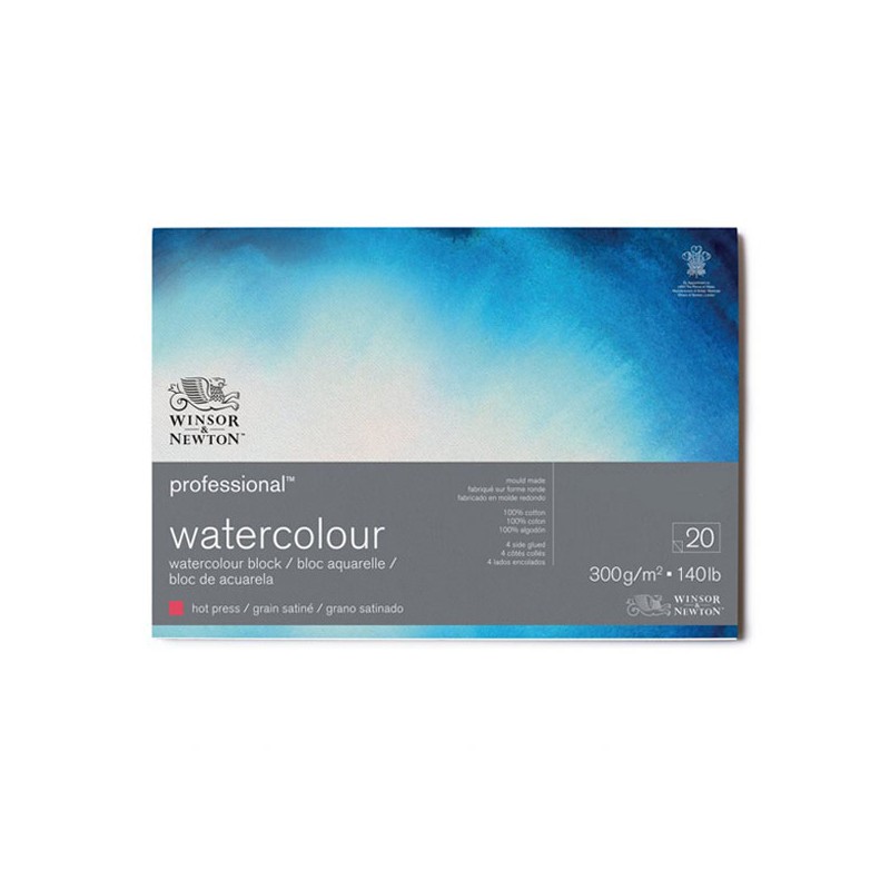 Winsor & Newton Acquerello Professional, Blocco Collato 4 lati, 20 Fogli, Grana Satinata, 300gr/Mq