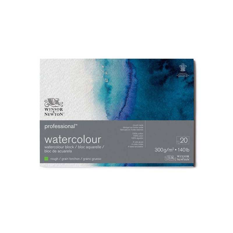 Winsor & Newton Acquerello Professional, Blocco Collato 4 lati, 20 Fogli, Grana Torchon, 300gr/Mq