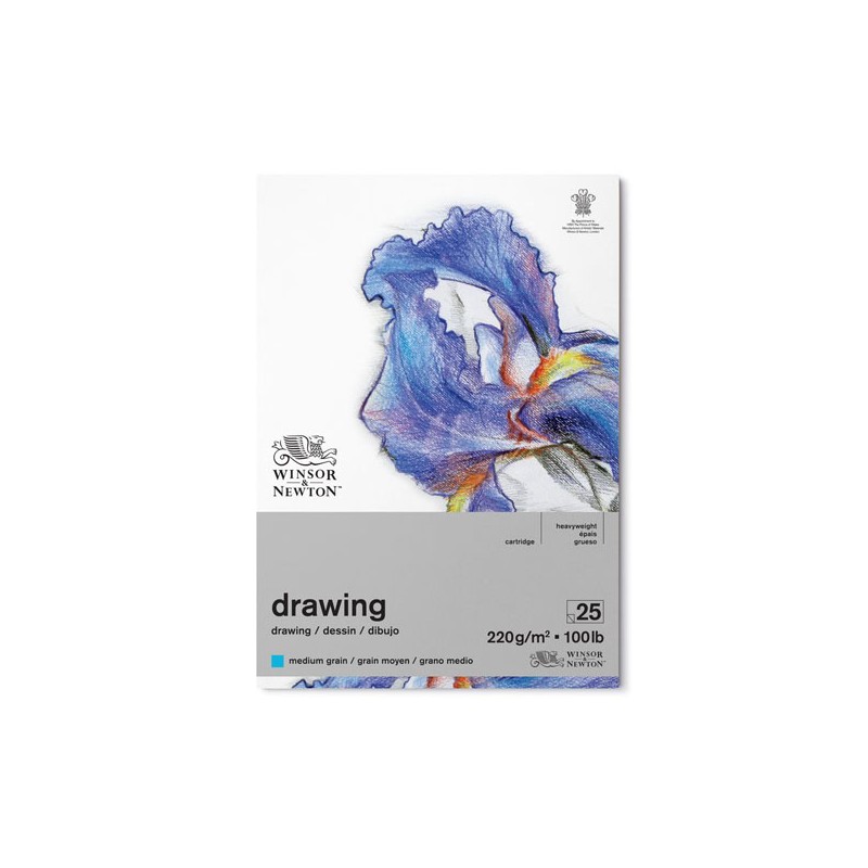 Winsor & Newton Disegno, Blocco Collato 1 lato, 25 Fogli, Grana Media, 220gr/Mq