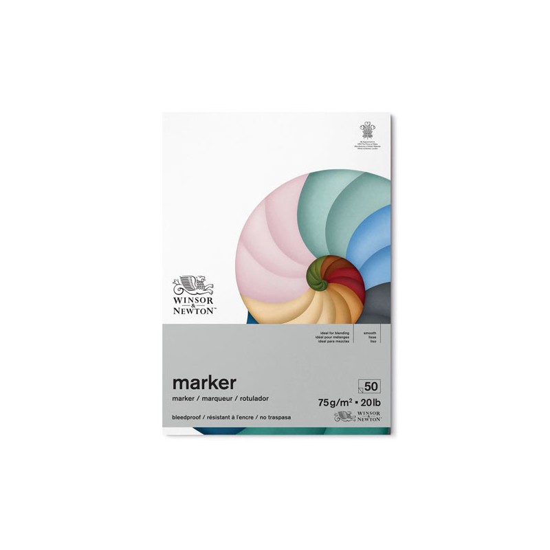 Winsor & Newton Bleedproof Marker, Blocco Collato 1 Lato, 50 fogli, Grana Liscia, 75gr/Mq