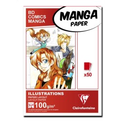 Clairefontaine Manga Layout Bleedproof, Blocco Collato, Bianca, 50 fogli, Grana Liscia, 100gr/Mq