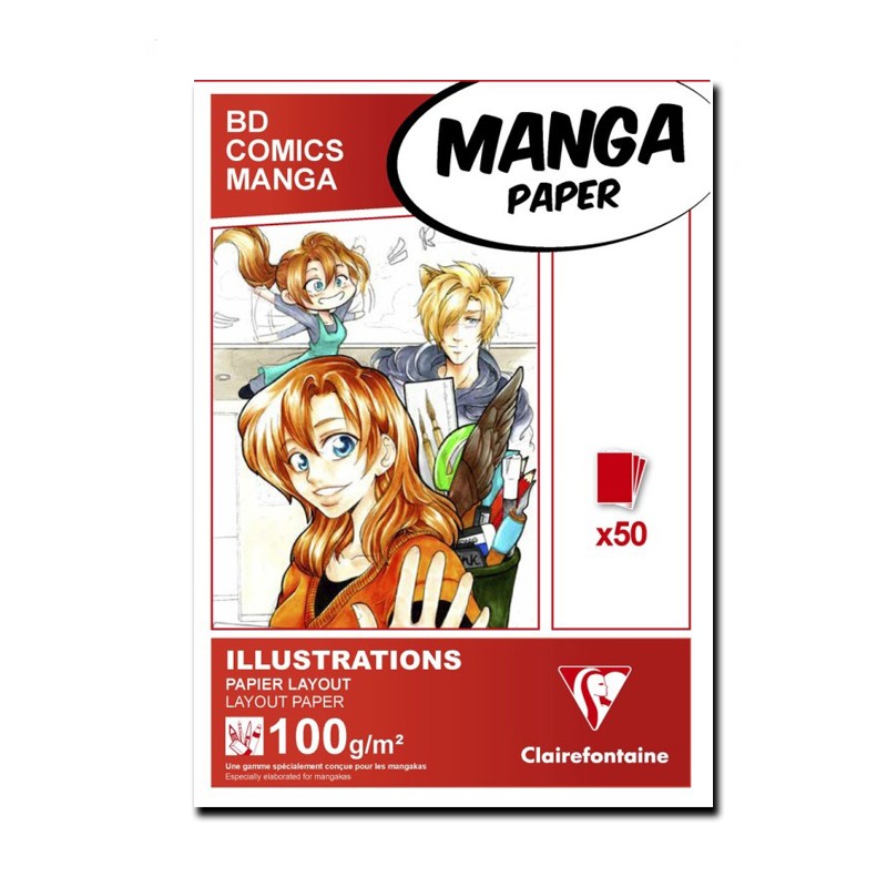 Clairefontaine Manga Layout Bleedproof, Blocco Collato, Bianca, 50 fogli, Grana Liscia, 100gr/Mq