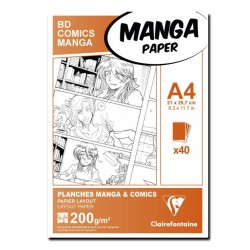 Clairefontaine Manga Multitecnica, Bianca, confezione da 40 fogli, cm 21x29,7 (A4), Grana Liscia, 200gr/Mq