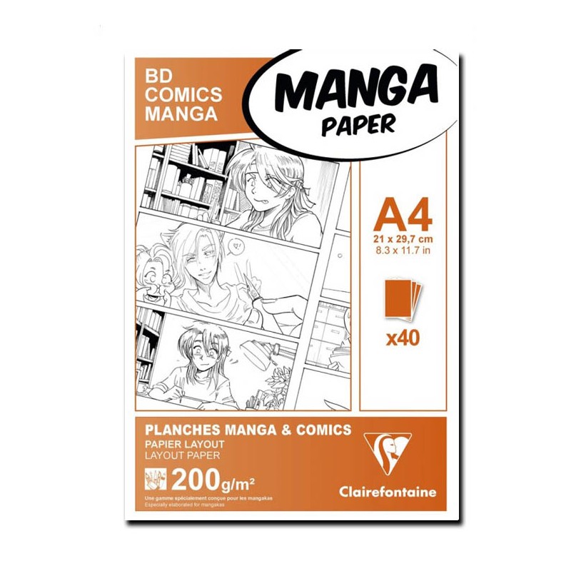 Clairefontaine Manga Multitecnica, Bianca, confezione da 40 fogli, cm 21x29,7 (A4), Grana Liscia, 200gr/Mq