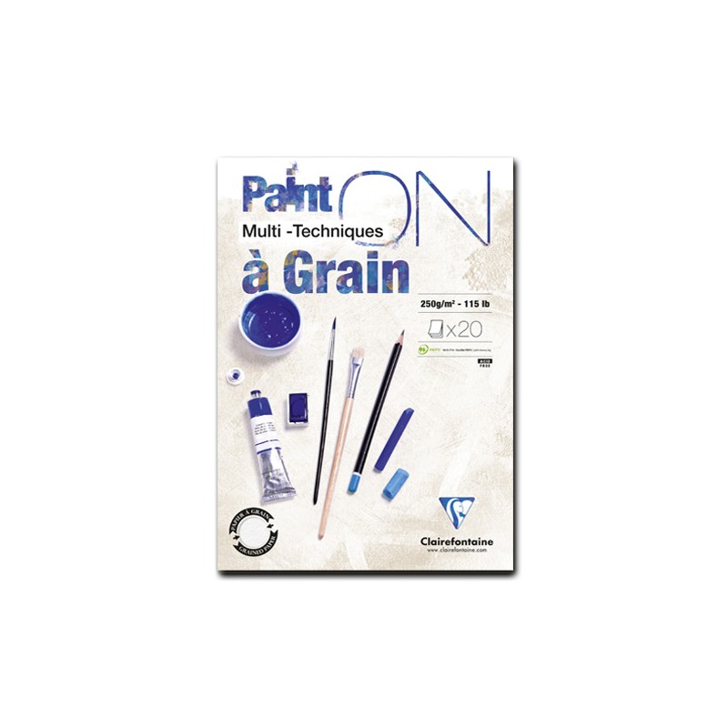 Clairefontaine Paint ON a Grain, Blocco Collato, Extra-Bianca, 20 fogli, Grana Grossa, 250gr/Mq