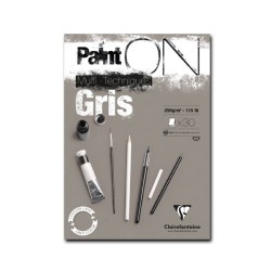 Clairefontaine Paint ON Gris, Blocco Collato, Grigio, 30 fogli, Grana Leggermente Ruvida, 250gr/Mq