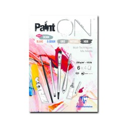 Clairefontaine Paint ON Mix 6, Blocco Collato, Assortito 6 colori, 24 fogli, varie grane, 250gr/Mq