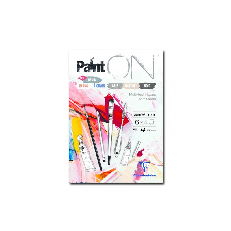 Clairefontaine Paint ON Mix 6, Blocco Collato, Assortito 6 colori, 24 fogli, varie grane, 250gr/Mq