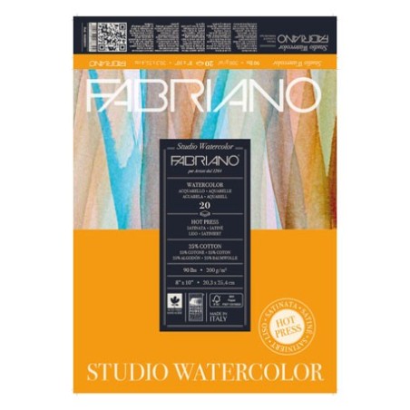 Fabriano Watercolor grana satinata, blocco collato 1 lato, 20 fogli, cm 20,3x25,4, 200gr/mq
