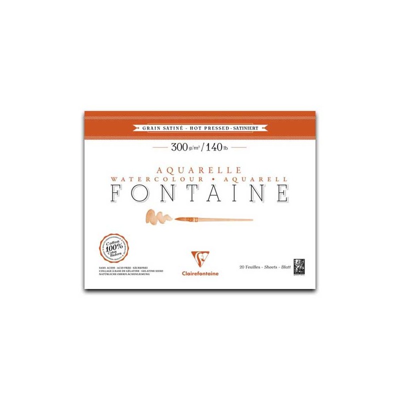 Clairefontaine Fontaine Aquarelle, Blocco Collato 4 lati, Bianco naturale, 20 Fogli, Grana Satinata, 300gr/Mq