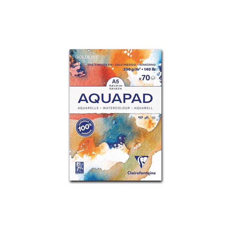 Clairefontaine Goldline Aquapad, Blocco Collato 1 lato, Bianco, 70 Fogli, Grana Media e Fine, 300gr/Mq