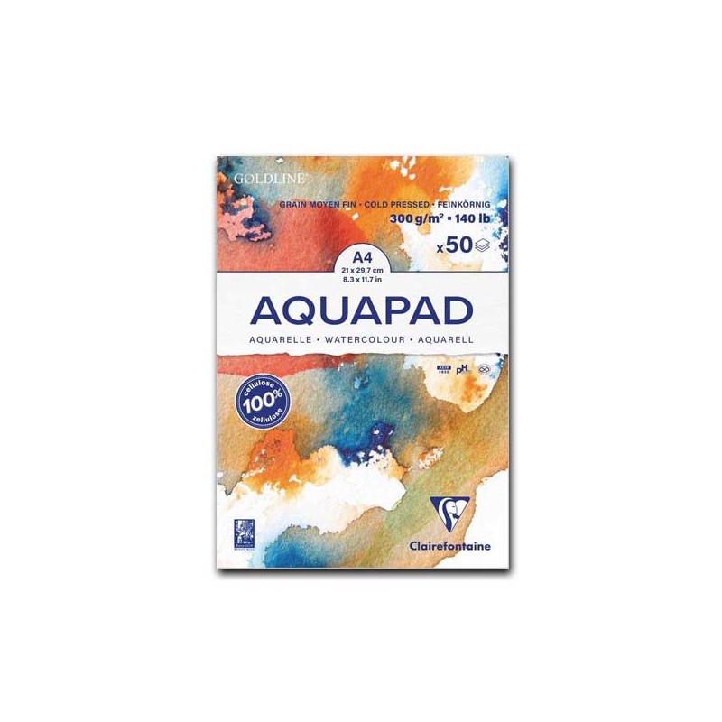 Clairefontaine Goldline Aquapad, Blocco Collato 1 lato, Bianco, 50 Fogli, Grana Media e Fine, 300gr/Mq