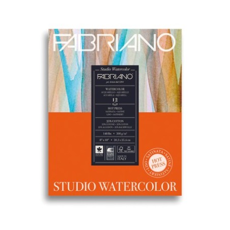Fabriano Watercolor grana satinata, blocco collato 1 lato, 12 fogli, cm 22,9x30,5, 300 gr/mq
