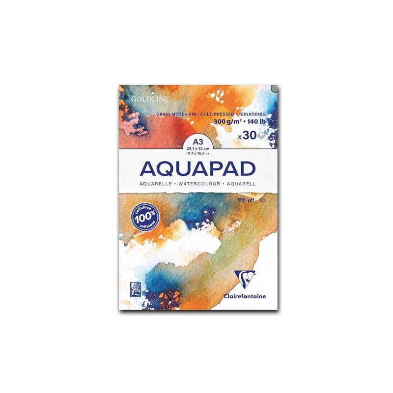 Clairefontaine Goldline Aquapad, Blocco Collato 1 lato, Bianco, 30 Fogli, Grana Media e Fine, 300gr/Mq