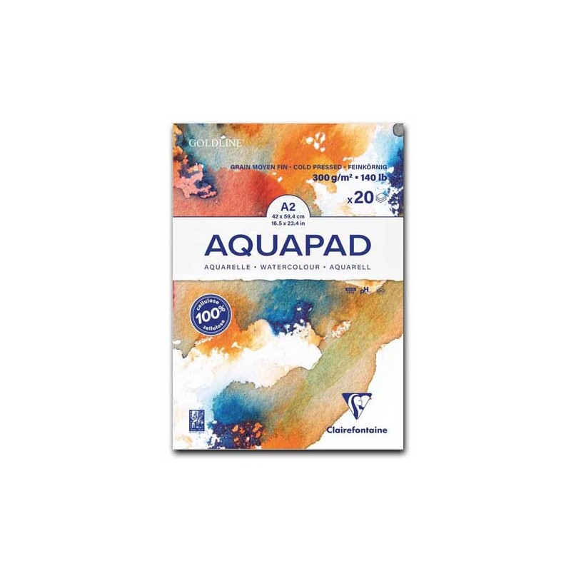 Clairefontaine Goldline Aquapad, Blocco Collato 1 lato, Bianco, 20 Fogli, Grana Media e Fine, 300gr/Mq