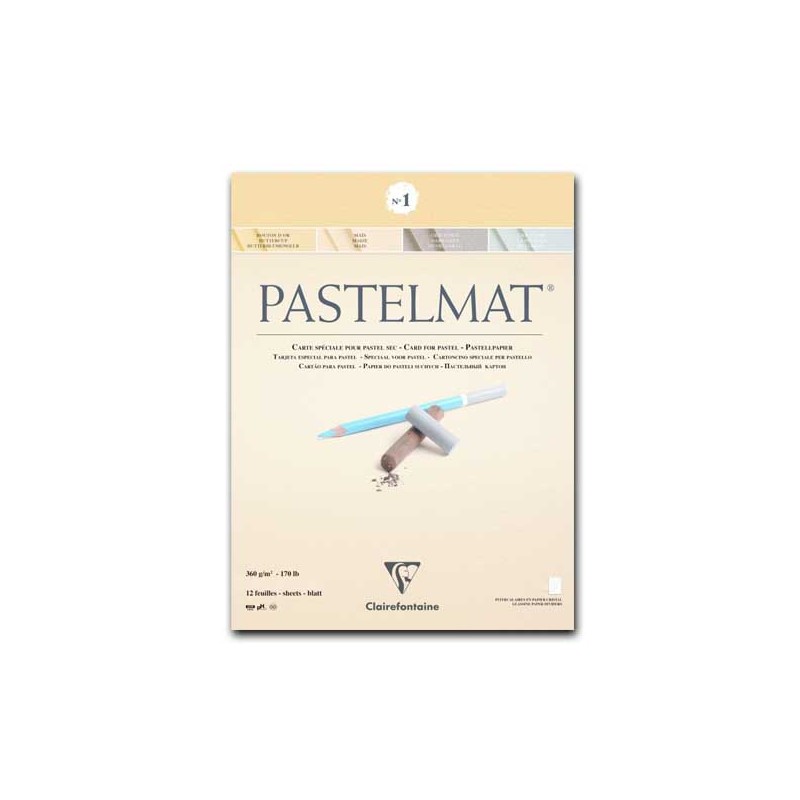 Clairefontaine Pastelmat n.1, Blocco collato 1 lato, 12 Fogli assortiti (Mais, Ranuncolo, Grigio chiaro, Grigio scuro), 360gr/Mq