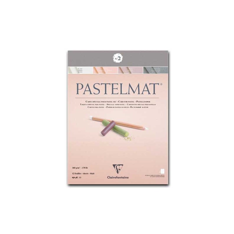Clairefontaine Pastelmat n.2, Blocco collato 1 lato, 12 Fogli assortiti (Bianco, Terra Siena, Marrone, Antracite), 360gr/Mq