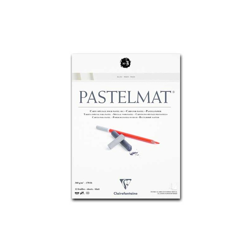 Clairefontaine Pastelmat n.3, Blocco collato 1 lato, 12 Fogli Bianchi, 360gr/Mq