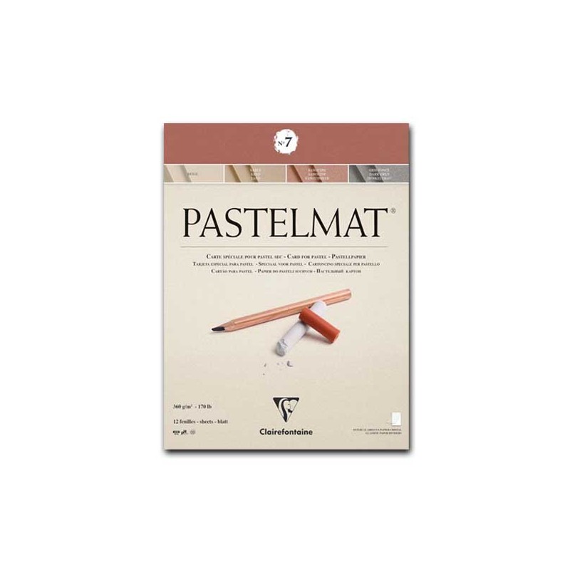 Clairefontaine Pastelmat n.7, Blocco collato 1 lato, 12 Fogli assortiti (Beige, Sabbia, Sanguigno, Antracite), 360gr/Mq