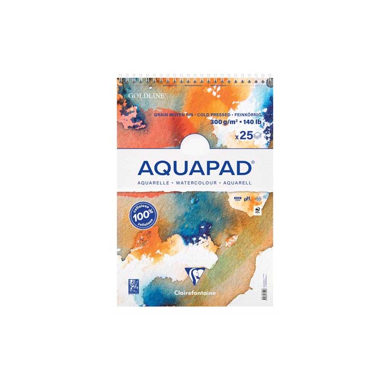 Clairefontaine Goldline Aquapad, Blocco Spiralato, Bianco, 25 Fogli, Grana Media e Fine, 300gr/Mq