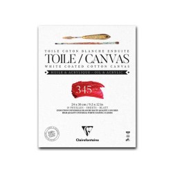 CM.24X30 - Clairefontaine Blocco Tela Collato 1 lato, Bianca, 10 Fogli, Grana Media, 100% cotone, 345gr/Mq