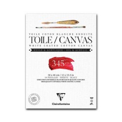 CM.30X40 - Clairefontaine Blocco Tela Collato 1 lato, Bianca, 10 Fogli, Grana Media, 100% cotone, 345gr/Mq