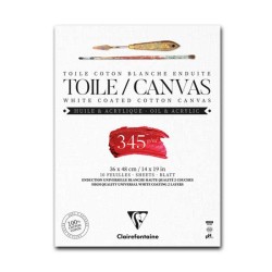 CM.36X48 - Clairefontaine Blocco Tela Collato 1 lato, Bianca, 10 Fogli, Grana Media, 100% cotone, 345gr/Mq