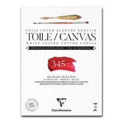 CM.42X56 - Clairefontaine Blocco Tela Collato 1 lato, Bianca, 10 Fogli, Grana Media, 100% cotone, 345gr/Mq