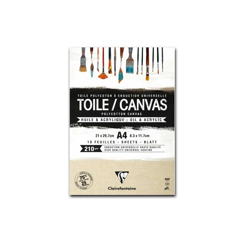 CM.21X29,7 (A4) - Clairefontaine Blocco Tela Collato 1 lato, Naturale, 10 Fogli, Grana Media, Policotone, 210gr/Mq