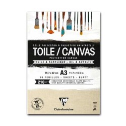 CM.29,7X42 (A3) - Clairefontaine Blocco Tela Collato 1 lato, Naturale, 10 Fogli, Grana Media, Policotone, 210gr/Mq