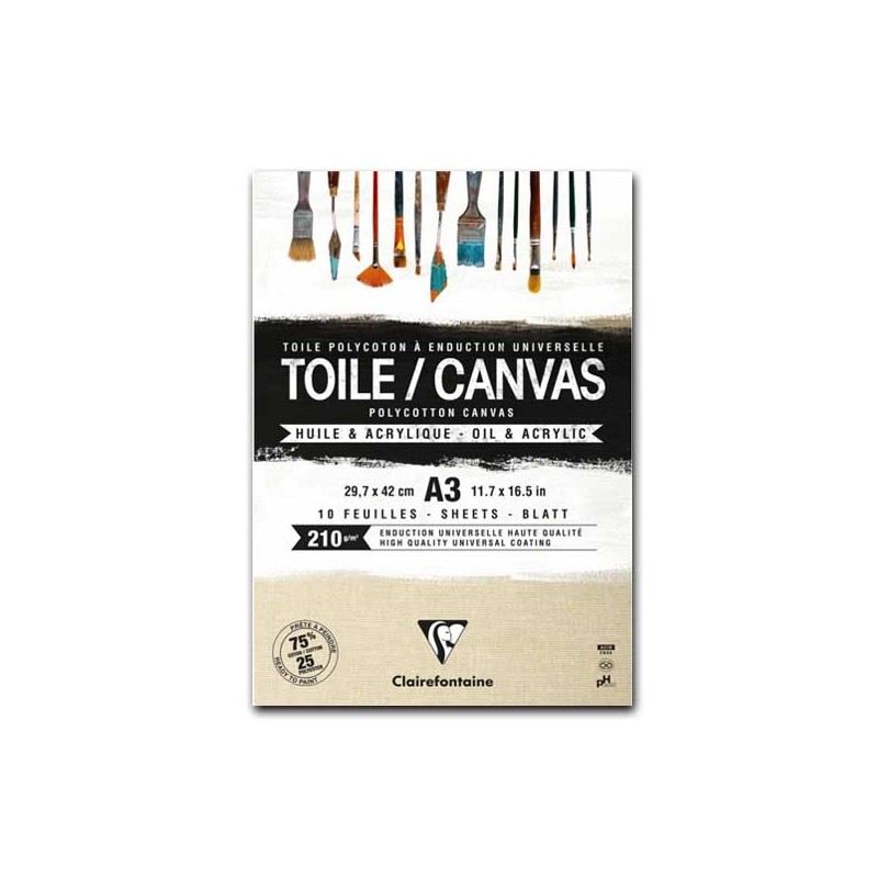 CM.29,7X42 (A3) - Clairefontaine Blocco Tela Collato 1 lato, Naturale, 10 Fogli, Grana Media, Policotone, 210gr/Mq