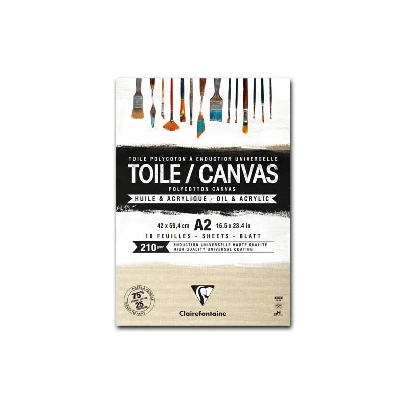 CM.42X59,4 (A2) - Clairefontaine Blocco Tela Collato 1 lato, Naturale, 10 Fogli, Grana Media, Policotone, 210gr/Mq