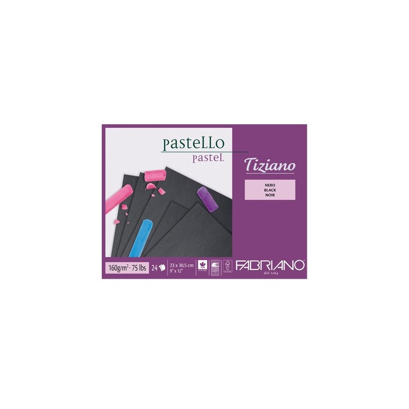 Fabriano Tiziano, blocco collato 1 lato, 24 fogli neri, cm 30,5x41, 160gr/mq