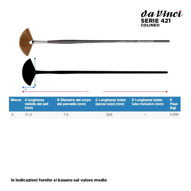 Da Vinci Serie n.421, Colineo, pennello sintetico a ventaglio, manico lungo