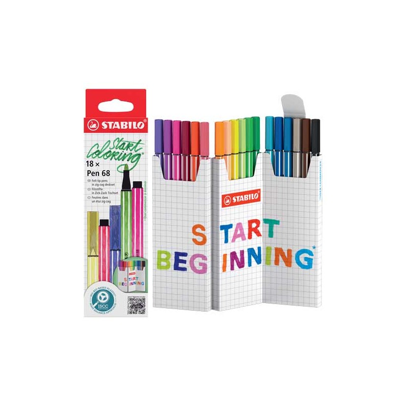 Stabilo Pen 68 Zig Zag 18 Pennarelli in Astuccio di Cartone