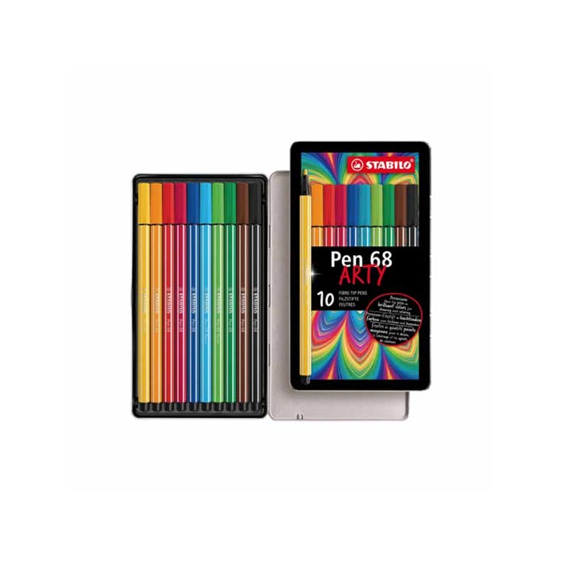 Stabilo Pen 68 Arty 10 Pennarelli in Scatola di Metallo