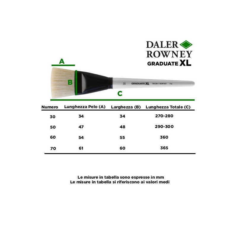 Daler Rowney Graduate XL Pennello in Setola Naturale a Punta Piatta, Manico Corto